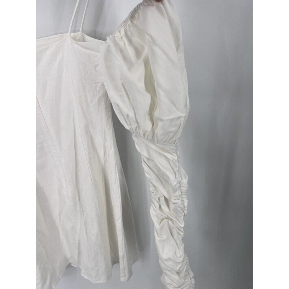 NWT Sabo Luxe Linen Alivia Dress Gathered Fitted Sleeves White Women's Size XS - Picture 6 of 14